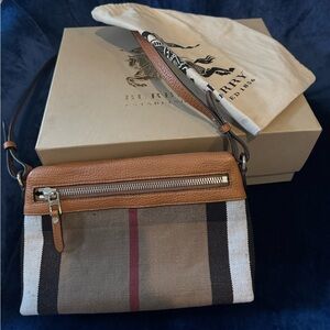 Burberry Tan and Gray small canvas and leather Crossbody Bag